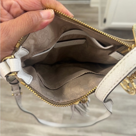 Michael Kors Brown Logo Crossbody with White Tassel and Gold Charm - NWOT - Picture 4 of 6
